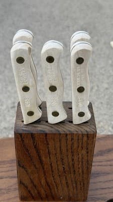 Chicago Cutlery Steak Knife Set 5 Pc w Wood Block Wood Handles Vintage - Thumbnail 6