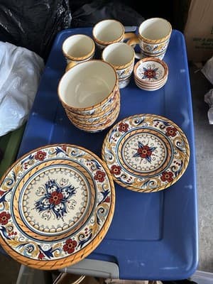 Hand Painted Ceramic Dinnerware Set Plates Bowls Cups Colorful Floral