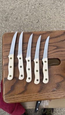 Chicago Cutlery Steak Knife Set 5 Pc w Wood Block Wood Handles Vintage