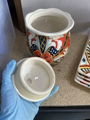 Colorful Ceramic Plates Set of 4 with Matching Jar Floral Paisley Design - Thumbnail 3