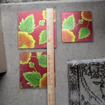 Floral Glass Coasters Set of 3 Red Flower Drink Coasters - Thumbnail 2
