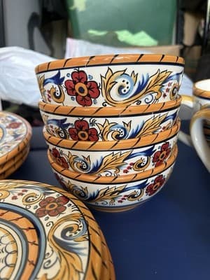 Hand Painted Ceramic Dinnerware Set Plates Bowls Cups Colorful Floral - Thumbnail 2