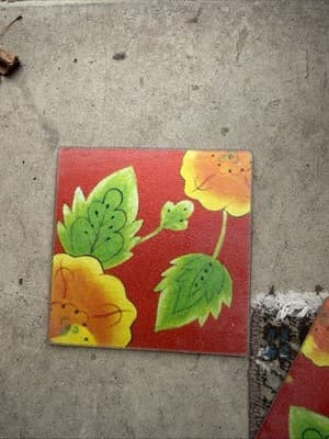 Floral Glass Coasters Set of 3 Red Flower Drink Coasters - Thumbnail 3