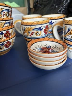 Hand Painted Ceramic Dinnerware Set Plates Bowls Cups Colorful Floral - Thumbnail 4