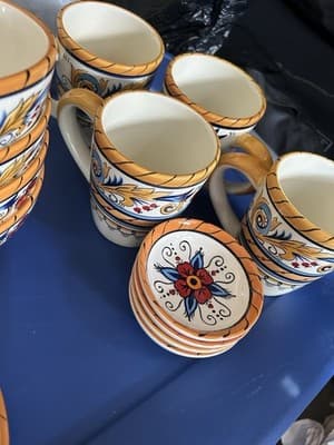 Hand Painted Ceramic Dinnerware Set Plates Bowls Cups Colorful Floral - Thumbnail 3