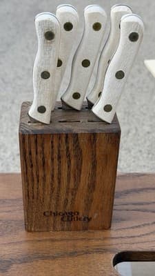 Chicago Cutlery Steak Knife Set 5 Pc w Wood Block Wood Handles Vintage - Thumbnail 3