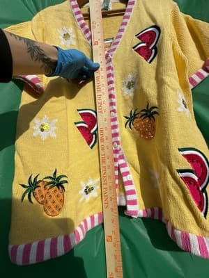 Vintage Whacker Factory Cardigan Fruit Embroidered Yellow Kitsch Sweater M - Thumbnail 4