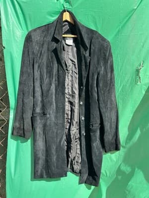 Dennis Basso Black Genuine Leather Coat Women’s M Classic Long Jacket