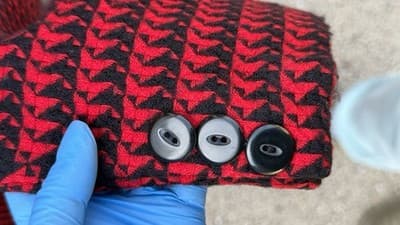 Vintage Linda Allard Ellen Tracy Houndstooth Suit Set Red Black Blazer Skirt - Thumbnail 5
