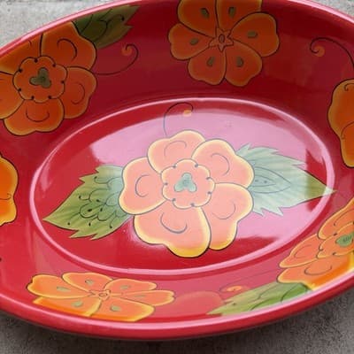 Temptations Oval Baking Dish Poppy Passion 1.5 Qt Ovenware Red - Thumbnail 3