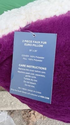 Set of 2 Faux Fur Euro Pillows 26x26 Plush Purple White Soft Decor - Thumbnail 3