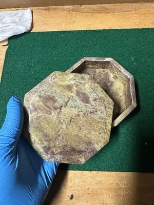 Vintage Indian Soapstone Inlay Jewelry Trinket Box Octagonal - Thumbnail 3