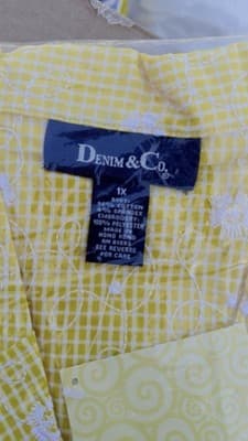 Denim & Co 2 Pc Set 1X Yellow Embroidered Top White Pants NWT - Thumbnail 3