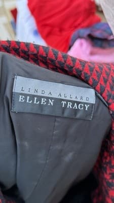 Vintage Linda Allard Ellen Tracy Houndstooth Suit Set Red Black Blazer Skirt - Thumbnail 10