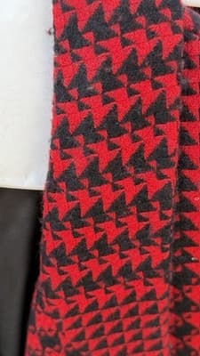 Vintage Linda Allard Ellen Tracy Houndstooth Suit Set Red Black Blazer Skirt - Thumbnail 2