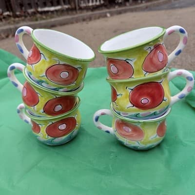 Italian Hand Painted Espresso Cups Set 6 Ceramic Colorful Italy
