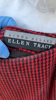 Vintage Linda Allard Ellen Tracy Houndstooth Suit Set Red Black Blazer Skirt - Thumbnail 4