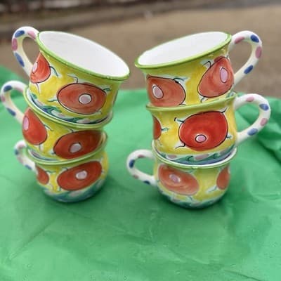 Italian Hand Painted Espresso Cups Set 6 Ceramic Colorful Italy - Thumbnail 2
