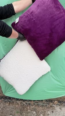 Set of 2 Faux Fur Euro Pillows 26x26 Plush Purple White Soft Decor - Thumbnail 2