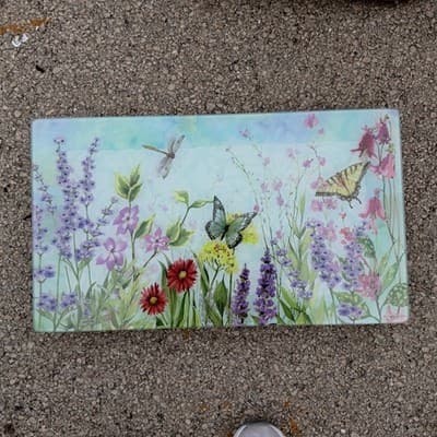 Large Floral Glass Tray Butterfly Serving Platter Home Decor