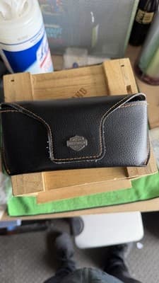 Harley-Davidson Leather Eyeglasses Case Black Orange Stitch Snap Pouch - Thumbnail 2