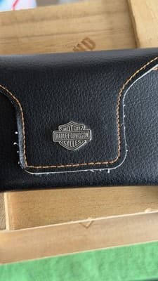Harley-Davidson Leather Eyeglasses Case Black Orange Stitch Snap Pouch - Thumbnail 4