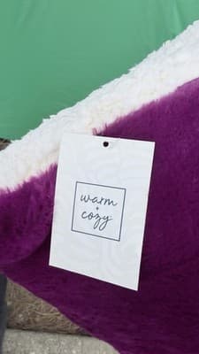 Set of 2 Faux Fur Euro Pillows 26x26 Plush Purple White Soft Decor - Thumbnail 4