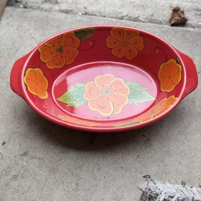 Temptations Oval Baking Dish Poppy Passion 1.5 Qt Ovenware Red - Thumbnail 2