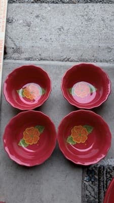 Temptations Set of 4 Ramekins Poppy Passion Red Ovenware Bowls - Thumbnail 2