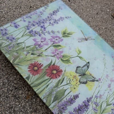 Large Floral Glass Tray Butterfly Serving Platter Home Decor - Thumbnail 2