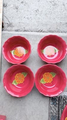 Temptations Set of 4 Ramekins Poppy Passion Red Ovenware Bowls