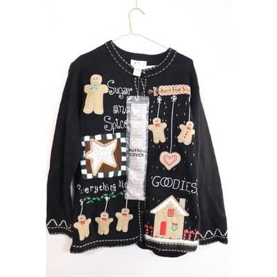 Tiara International Sugar and Spice Gingerbread Christmas Cardigan Sweater M
