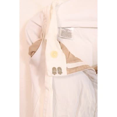 White Textured Straight Leg Trousers Cotton Blend Side Pockets Zip Fly Pants - Thumbnail 3