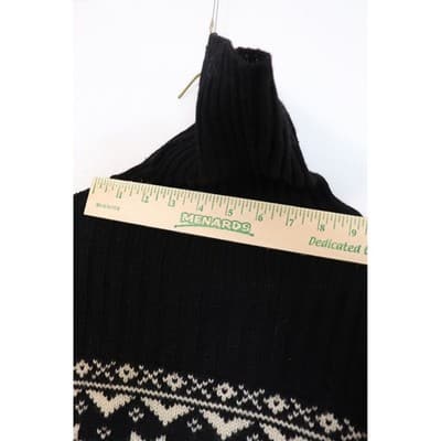 Black Fair Isle Snowflake Cable Knit Turtleneck Sweater Vintage Style Ribbed - Thumbnail 6