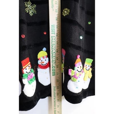 The Quacker Factory Snowman Beaded Zip Cardigan Sweater Black Large Holiday - Thumbnail 7