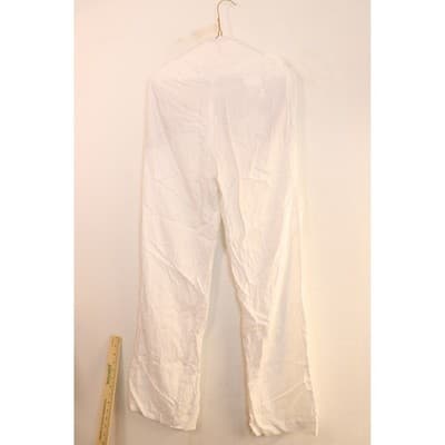 White Textured Straight Leg Trousers Cotton Blend Side Pockets Zip Fly Pants - Thumbnail 12