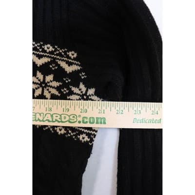 Black Fair Isle Snowflake Cable Knit Turtleneck Sweater Vintage Style Ribbed - Thumbnail 7