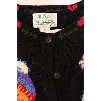 Quacker Factory Snowman Christmas Cardigan Sweater Black Womens Medium Holiday - Thumbnail 4