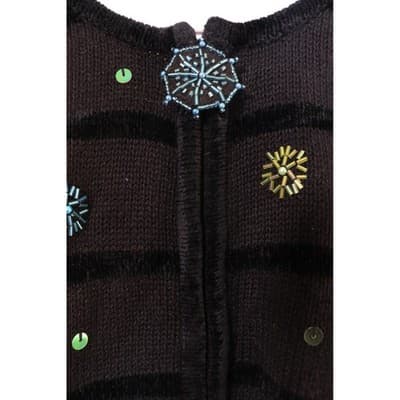 The Quacker Factory Snowman Beaded Zip Cardigan Sweater Black Large Holiday - Thumbnail 3