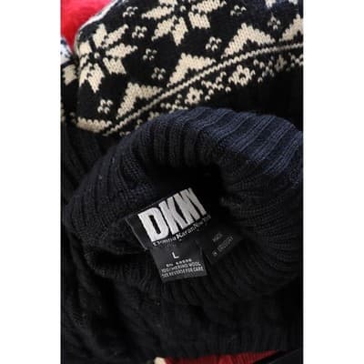 Black Fair Isle Snowflake Cable Knit Turtleneck Sweater Vintage Style Ribbed - Thumbnail 10