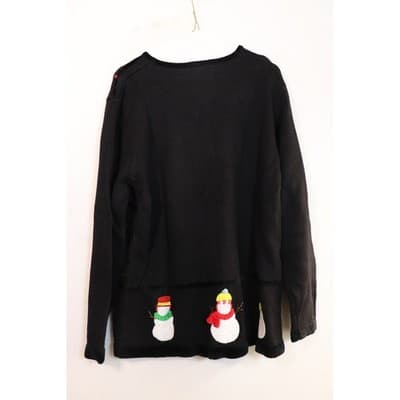 The Quacker Factory Snowman Beaded Zip Cardigan Sweater Black Large Holiday - Thumbnail 9