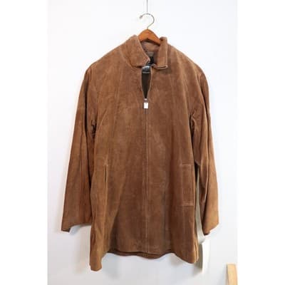 Dennis Basso Boutique Brown Genuine Suede Leather Zip Up Jacket Mens Medium NWT