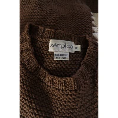 Semplice Brown Cream 100% Wool Colorblock Whipstitch Sweater Made in Uruguay M - Thumbnail 8