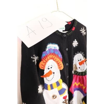 Quacker Factory Snowman Christmas Cardigan Sweater Black Womens Medium Holiday - Thumbnail 9
