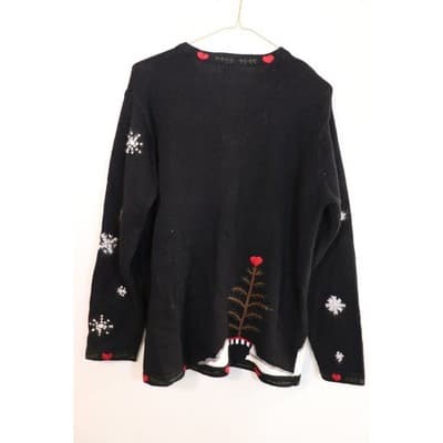 Quacker Factory Snowman Christmas Cardigan Sweater Black Womens Medium Holiday - Thumbnail 10