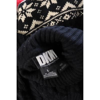 Black Fair Isle Snowflake Cable Knit Turtleneck Sweater Vintage Style Ribbed - Thumbnail 9