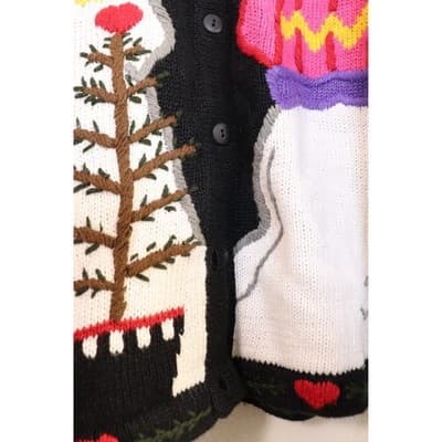 Quacker Factory Snowman Christmas Cardigan Sweater Black Womens Medium Holiday - Thumbnail 5
