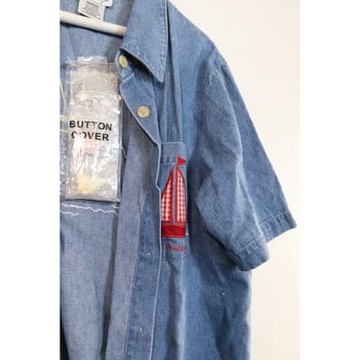 Quacker Factory Sailboat Denim Shirt Medium Blue Short Sleeve Button Covers - Thumbnail 2