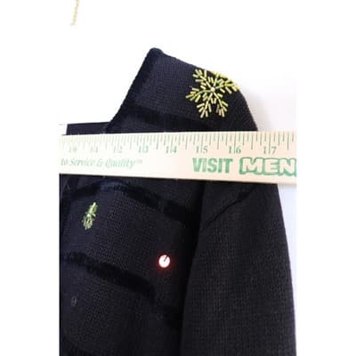 The Quacker Factory Snowman Beaded Zip Cardigan Sweater Black Large Holiday - Thumbnail 6