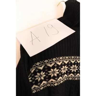 Black Fair Isle Snowflake Cable Knit Turtleneck Sweater Vintage Style Ribbed - Thumbnail 8